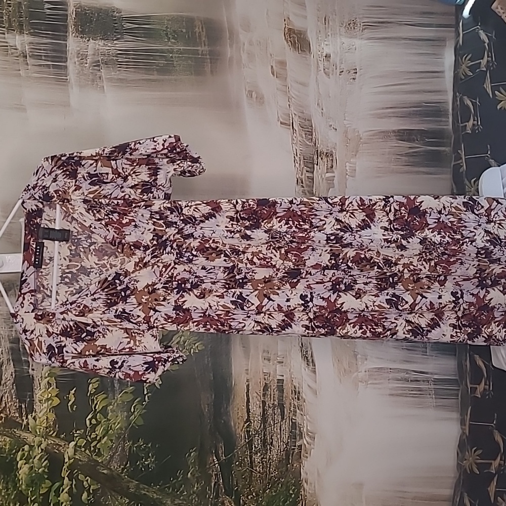Axcess Liz Claiborne Womens XL creamy floral stretchy faux wrap maxi dress
